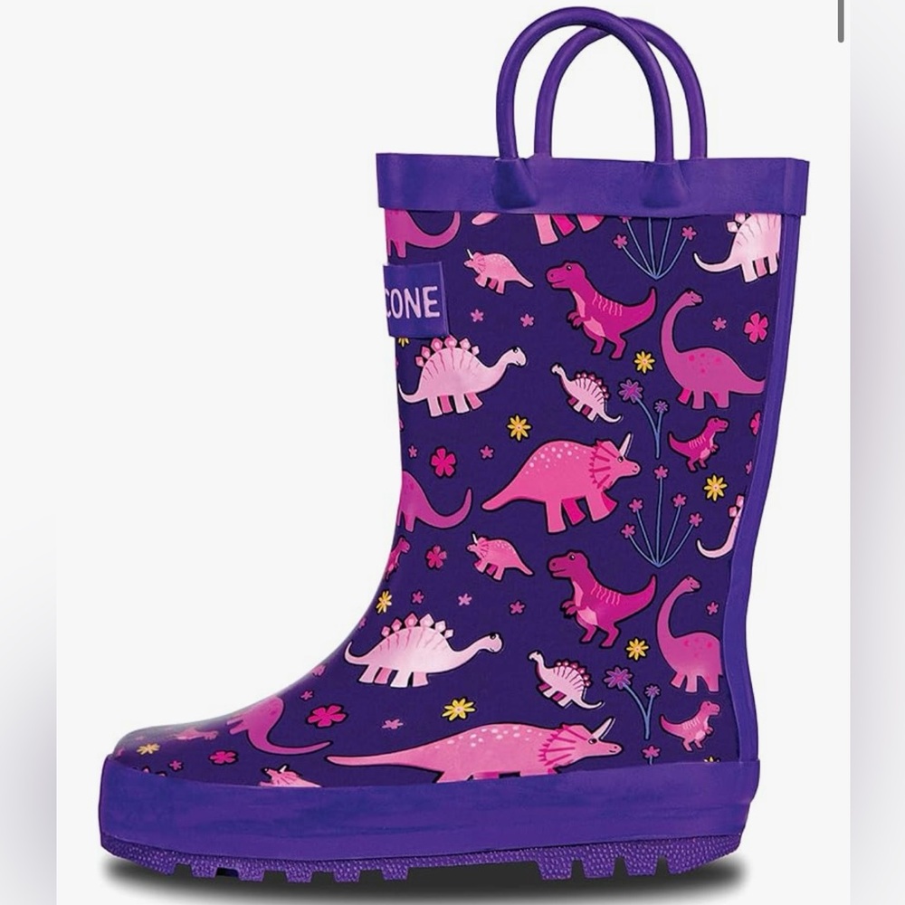 Lone Cone Purple and Pink Dinosaur Print Rain Boots